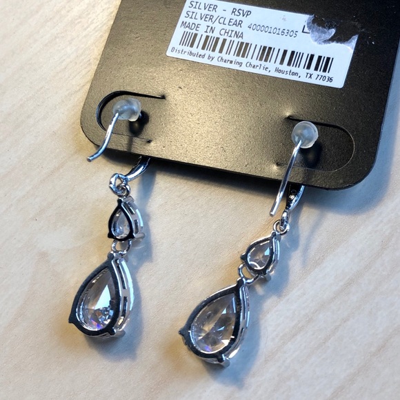 RSVP Silver Cubic Zirconia Drop Earrings - Picture 3 of 4